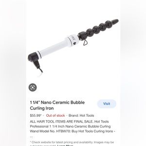 HOT TOOLS 1 1/4 inch ceramic bubble curling wand